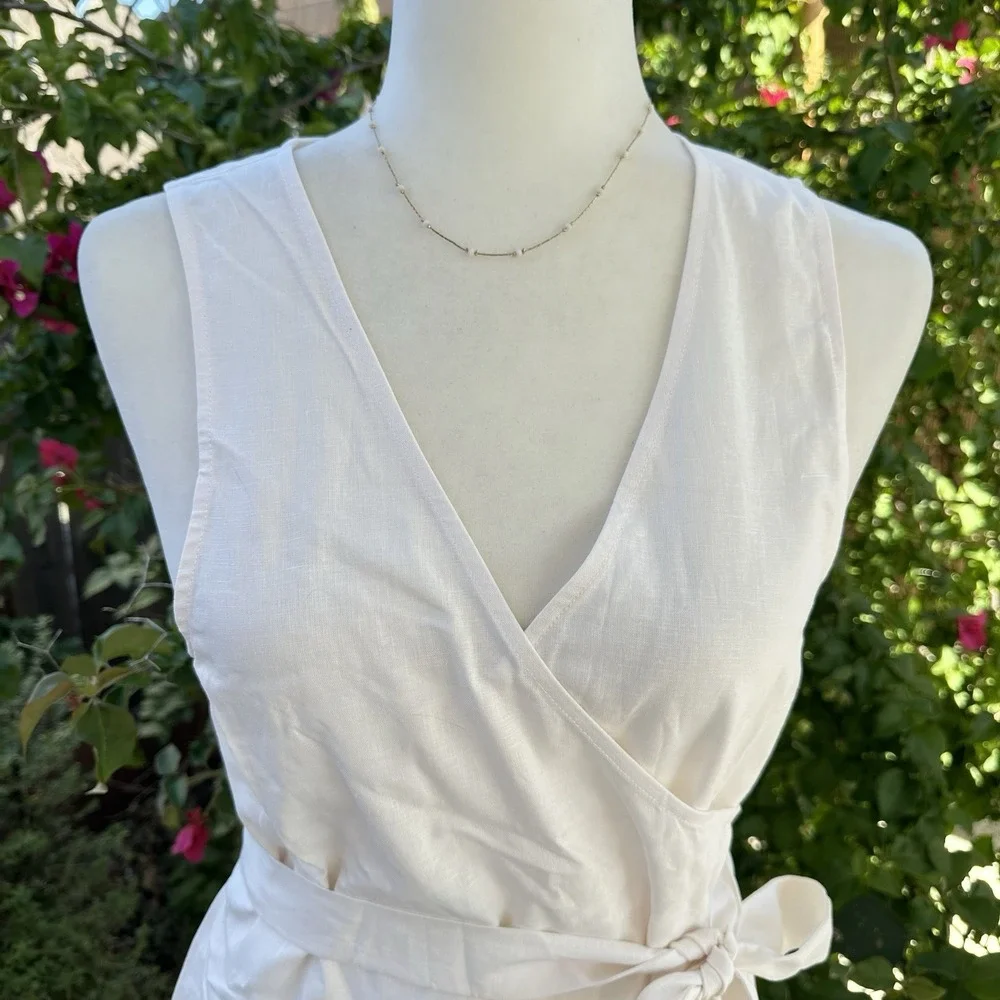 Andie Swim Linen The Cacela‎ Wrap Dress Cover Up Coconut Cream Size Large NWT